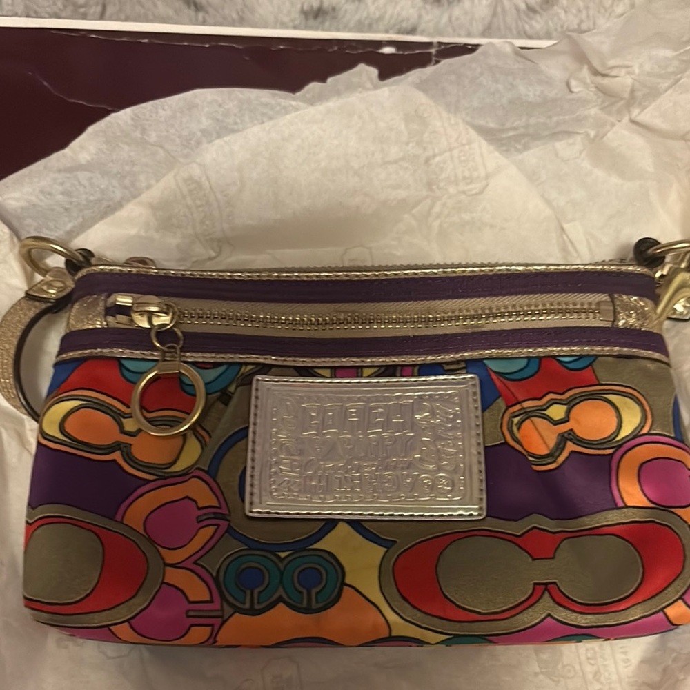 Coach Purple and Gold Clutch with Signature Style